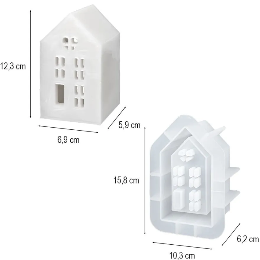 Silikonform, Haus stehend, klein, 10,3cm x 15,8cm x 6,2cm, transluzent, lebensmittelecht