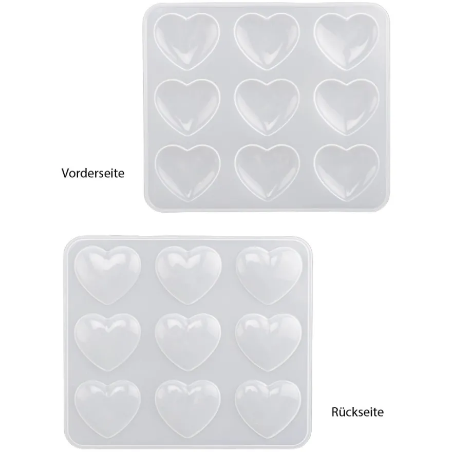 Silikonform, Herzen 3, 20,1cm x 1cm x 17,5cm, 9 Herzen, lebensmittelecht