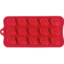 Silikonform, Herzen 1, Form: 21cm x 10,4cm, 1,5cm, für 15 Herzen: je 2,9cm x 2,2cm