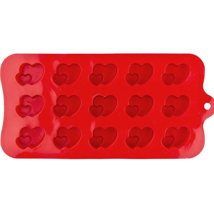 Silikonform, Herzen 1, Form: 21cm x 10,4cm, 1,5cm, für 15 Herzen: je 2,9cm x 2,2cm