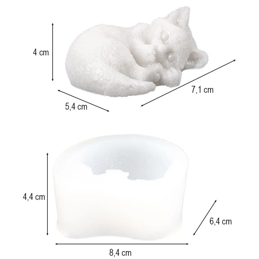 Silikonform, Katze 2, 8,4cm x 6,4cm x 4,4cm, transluzent