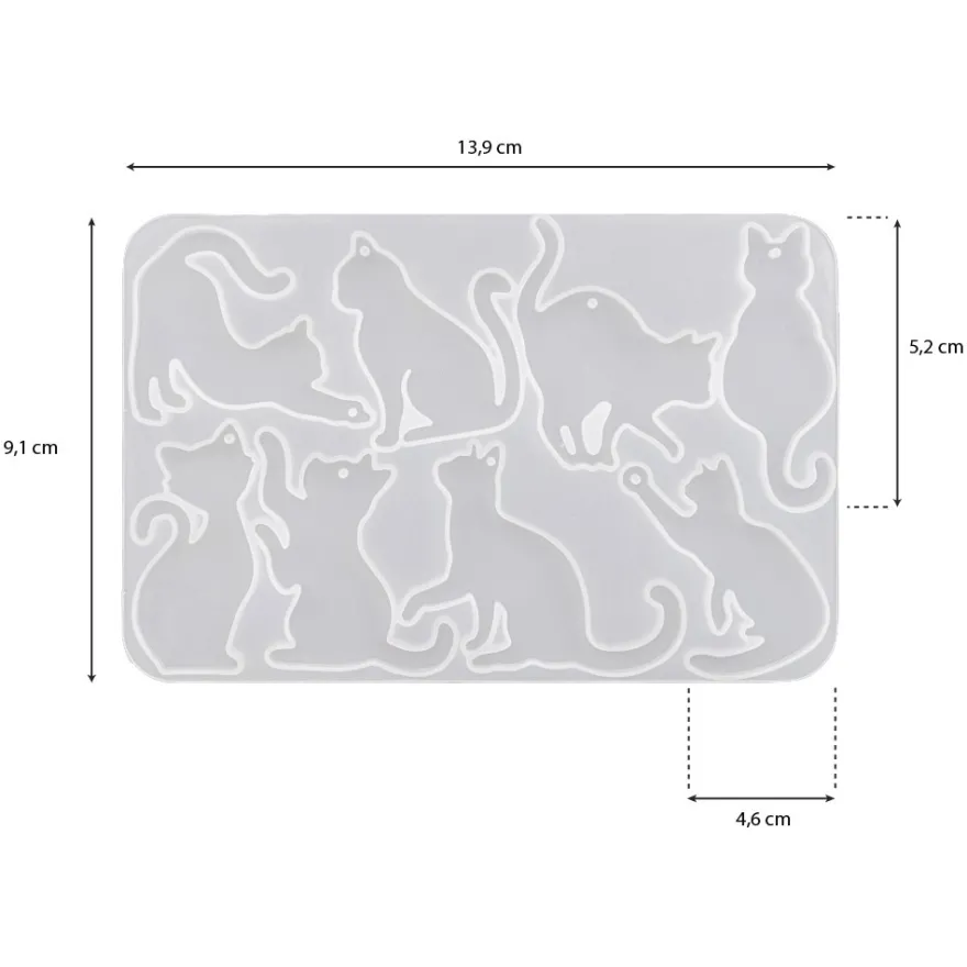 Silikonform, Katzen 1, 13,9cm x 0,4cm x 9,1cm, 8 Designs, lebensmittelecht