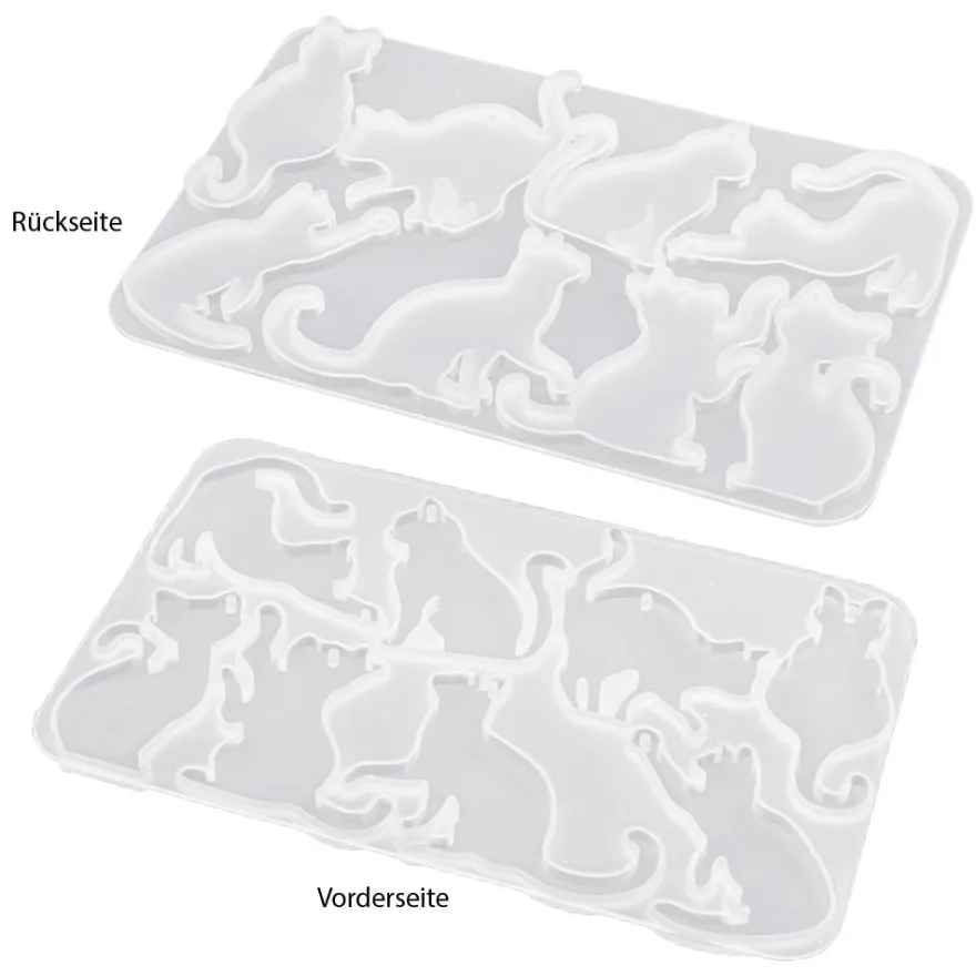 Silikonform, Katzen 1, 13,9cm x 0,4cm x 9,1cm, 8 Designs, lebensmittelecht