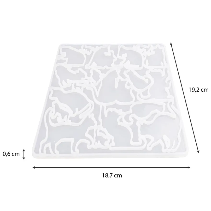 Silikonform, Katzen 2, 18,7cm x 0,6cm x 19,2cm, 19 Designs, lebensmittelecht