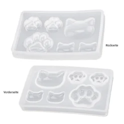 Silikonform, Katzenköpfe & Pfoten, 7,9cm x 0,8cm x 5cm, 6 Designs, lebensmittelecht