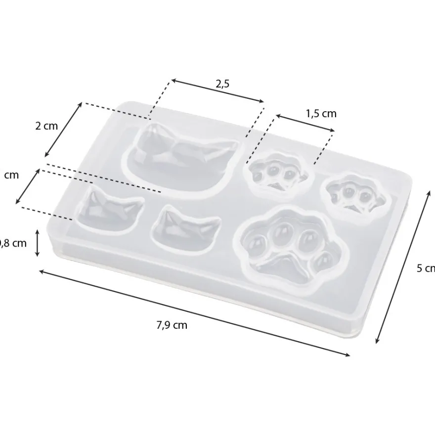 Silikonform, Katzenköpfe & Pfoten, 7,9cm x 0,8cm x 5cm, 6 Designs, lebensmittelecht