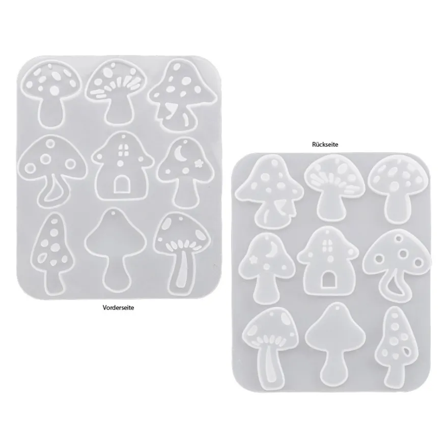 Silikonform, Pilze, 11,3cm x 0,4cm x 13,6cm, 9 Designs, lebensmittelecht