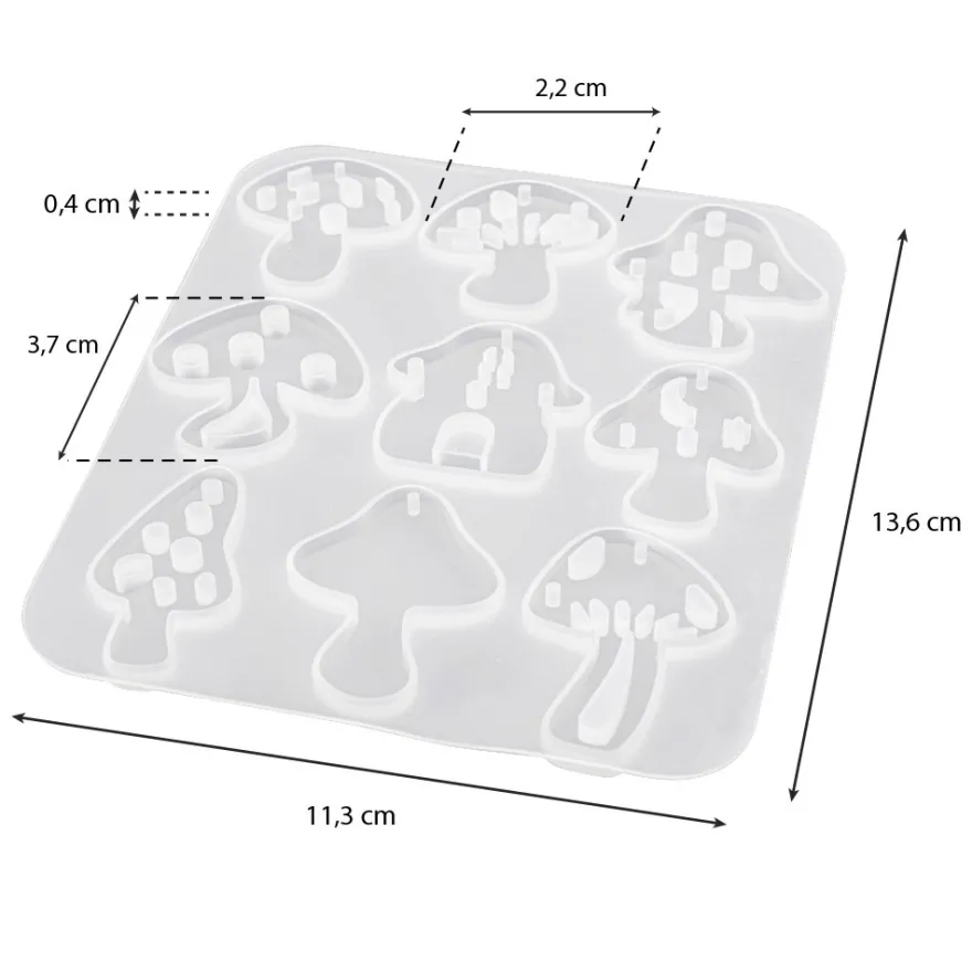 Silikonform, Pilze, 11,3cm x 0,4cm x 13,6cm, 9 Designs, lebensmittelecht