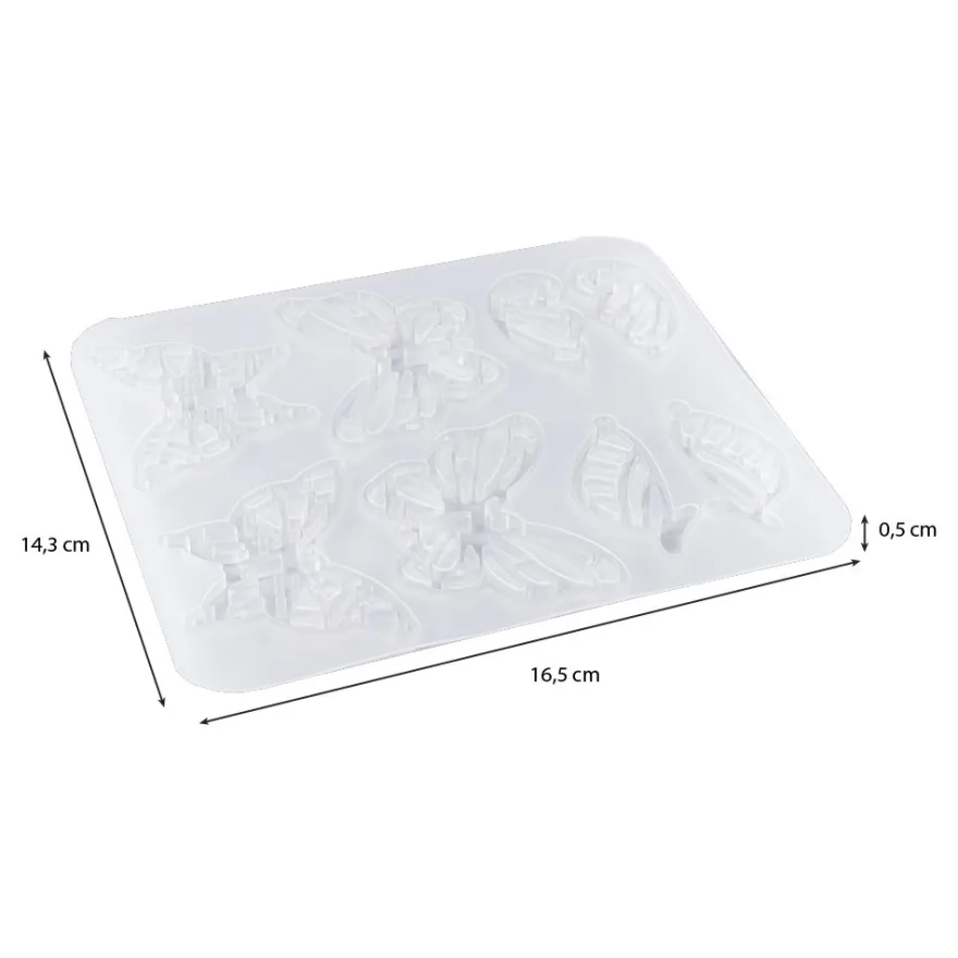 Silikonform, Schmetterlinge 4, 16,5cm x 0,5cm x 14,3cm, 8 Designs, lebensmittelecht