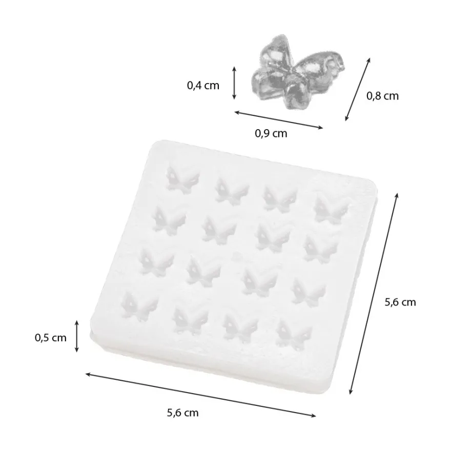 Silikonform, Schmetterlinge 3, 5,6cm x 0,5cm x 5,6cm, 16 Schmetterlinge
