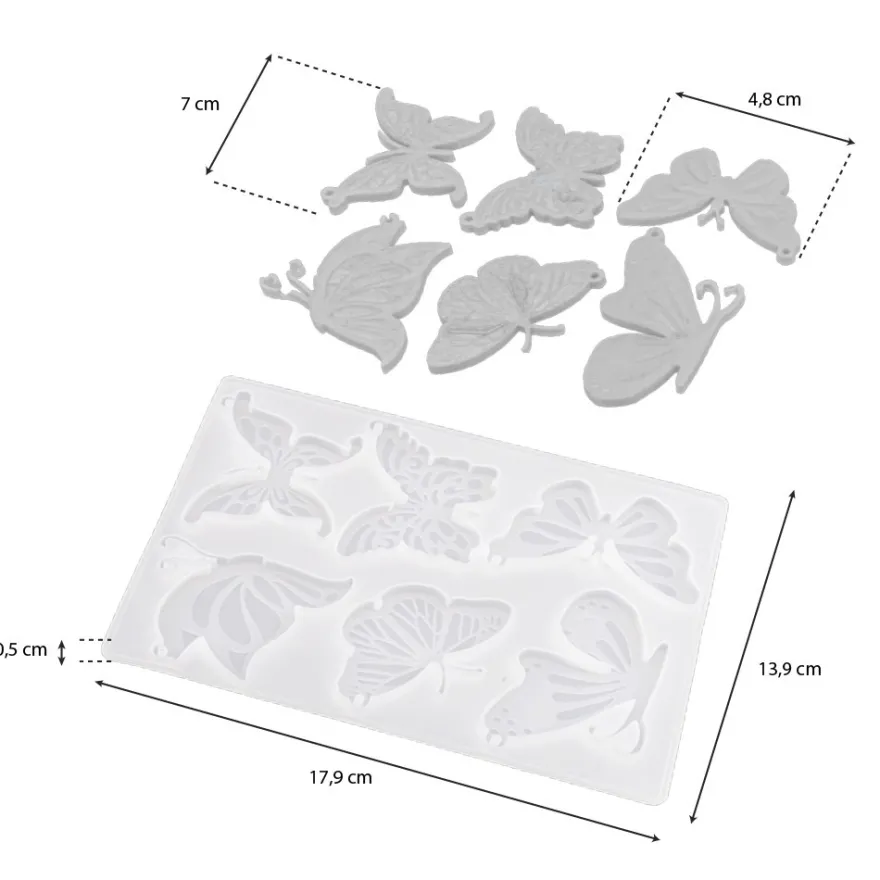 Silikonform, Schmetterlinge 2, 17,9cm x 0,5cm x 13,9cm, 6 Designs, lebensmittelecht