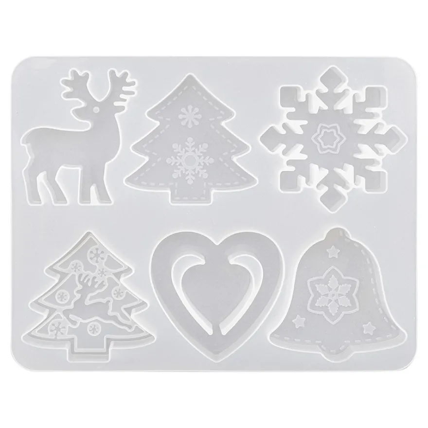Silikonform, Weihnachtliche Formen 2, 16,1cm x 1cm x 12,6cm, 6 Designs, lebensmittelecht