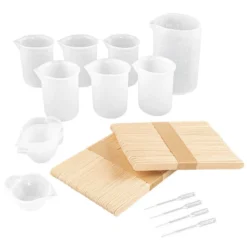 Silikon-Messbecher, antihaft, verschiedene Größen, inkl. Pipetten & Holz-Rührstäben, 116-teilig