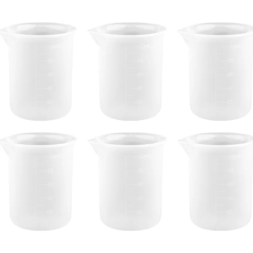 Silikon-Messbecher antihaft, je 100 ml Fassungsvermögen, weiß transluzent, 6 Stück