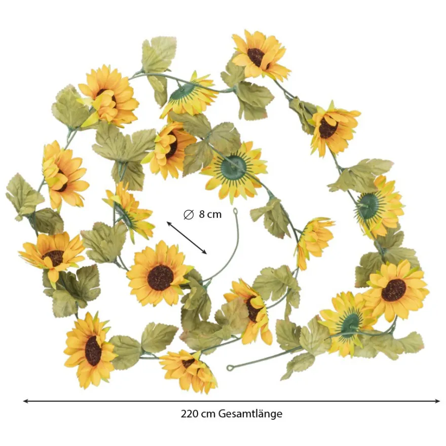 Sonnenblumen-Girlande, 2,20m lang, Sonnenblumenblüten: Ø8cm