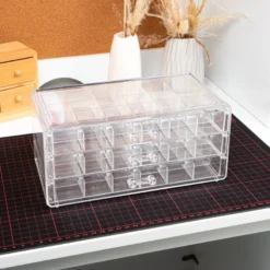 Sortier-/Aufbewahrungsbox mit 3 Schubladen, 72 Fächer, transparent