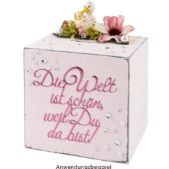 Spardose, Holz, 10,2cm x 9,8cm x 8,2cm, mit Kunststoff-Verschluss auf der Unterseite