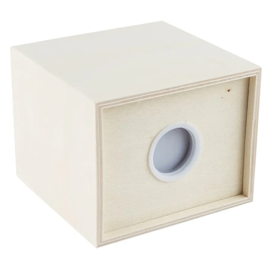 Spardose, Holz, 10,2cm x 9,8cm x 8,2cm, mit Kunststoff-Verschluss auf der Unterseite