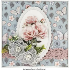 Spitzen-Blüten, mit Perlen, Ø 5cm, silbergrau, 10 Stück