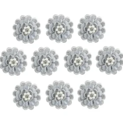 Spitzen-Blüten, mit Perlen, Ø 5cm, silbergrau, 10 Stück