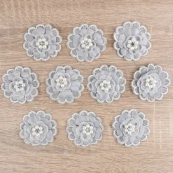 Spitzen-Blüten, mit Perlen, Ø 5cm, silbergrau, 10 Stück