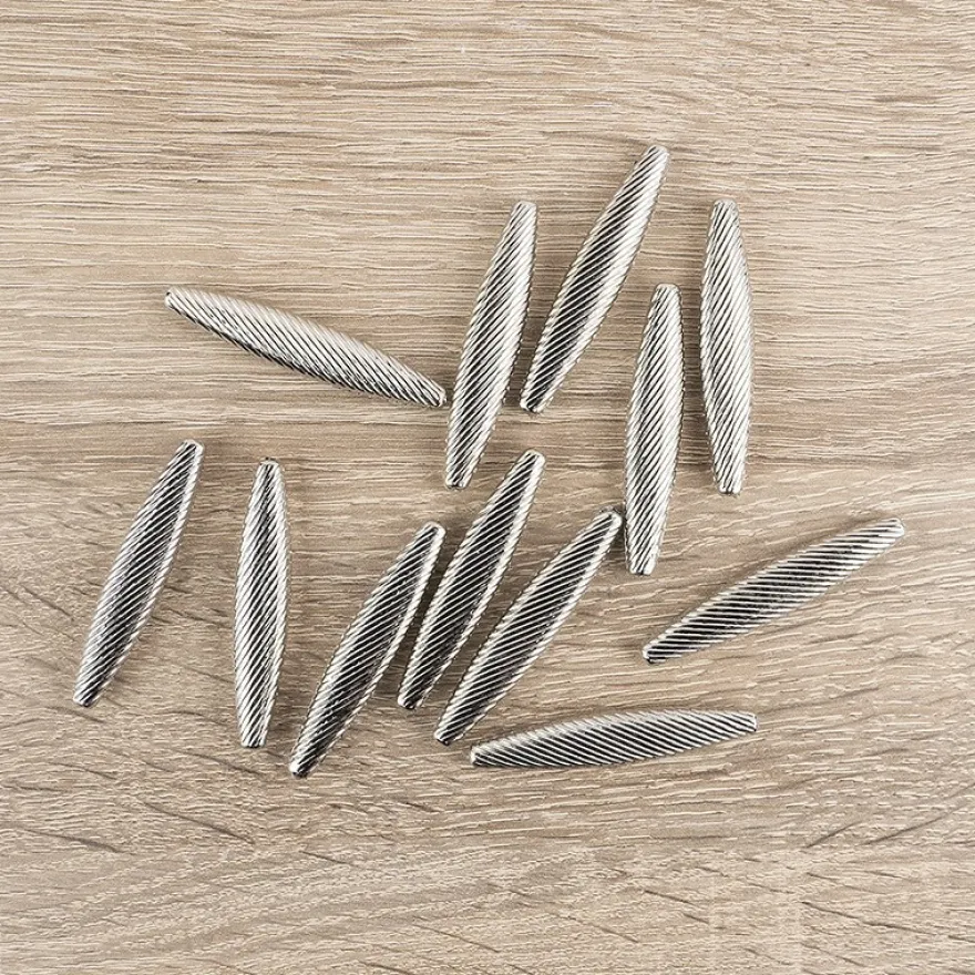 Stabperlen, geriffelt, 5,4cm x 0,7cm x 1cm, silber, 11 Stück