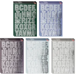 Stanzbogen, Alphabet, DIN A4, 5 verschiedene Farben, silberne Folienveredelung, 10 Bogen
