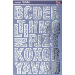 Stanzbogen, Alphabet, DIN A4, 5 verschiedene Farben, silberne Folienveredelung, 10 Bogen