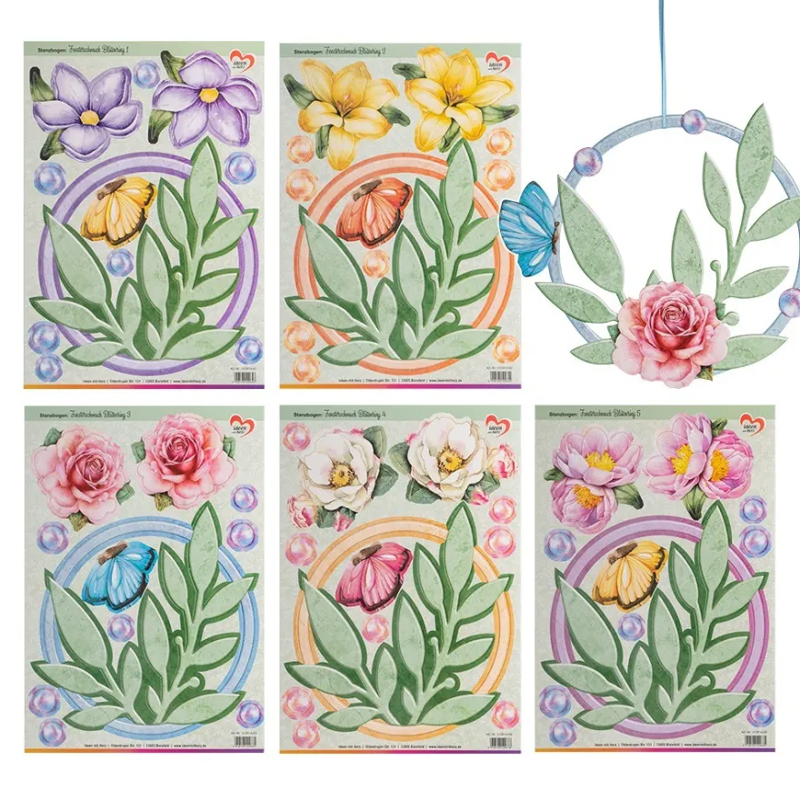 Stanzbogen, Fensterschmuck Blütenringe, DIN A4, 800 g/m², 5 Designs, 5 Bogen