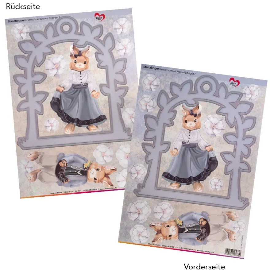 Stanzbogen, Fensterschmuck Hasen-Torbogen, DIN A4, 800g/m², 5 Farben, 5 Bogen