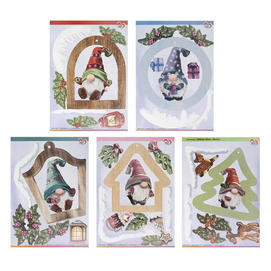 Stanzbogen, Fröhliche Winter-Wichtel, DIN A4, 800g/m², 5 Designs, 5 Bogen