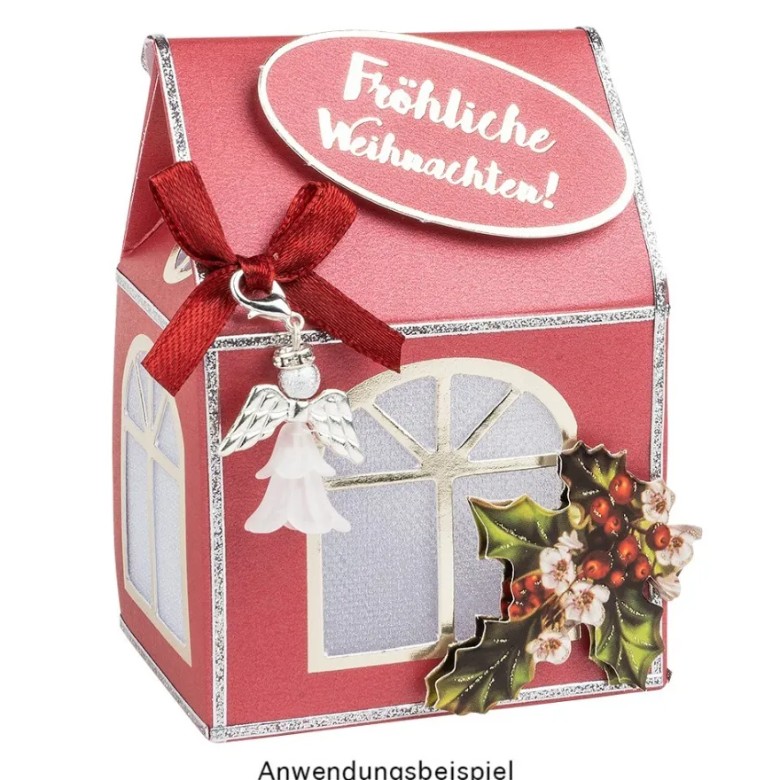 Stanzbogen, Haus-Box, DIN A4, 250 g/m², 3 verschiedene Farben, goldene Folienveredelung, 10 Bogen