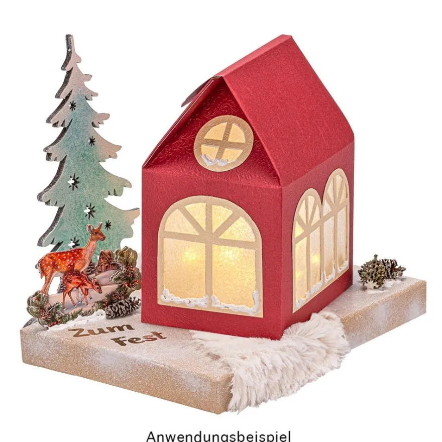 Stanzbogen, Haus-Box, DIN A4, 250 g/m², 3 verschiedene Farben, goldene Folienveredelung, 10 Bogen