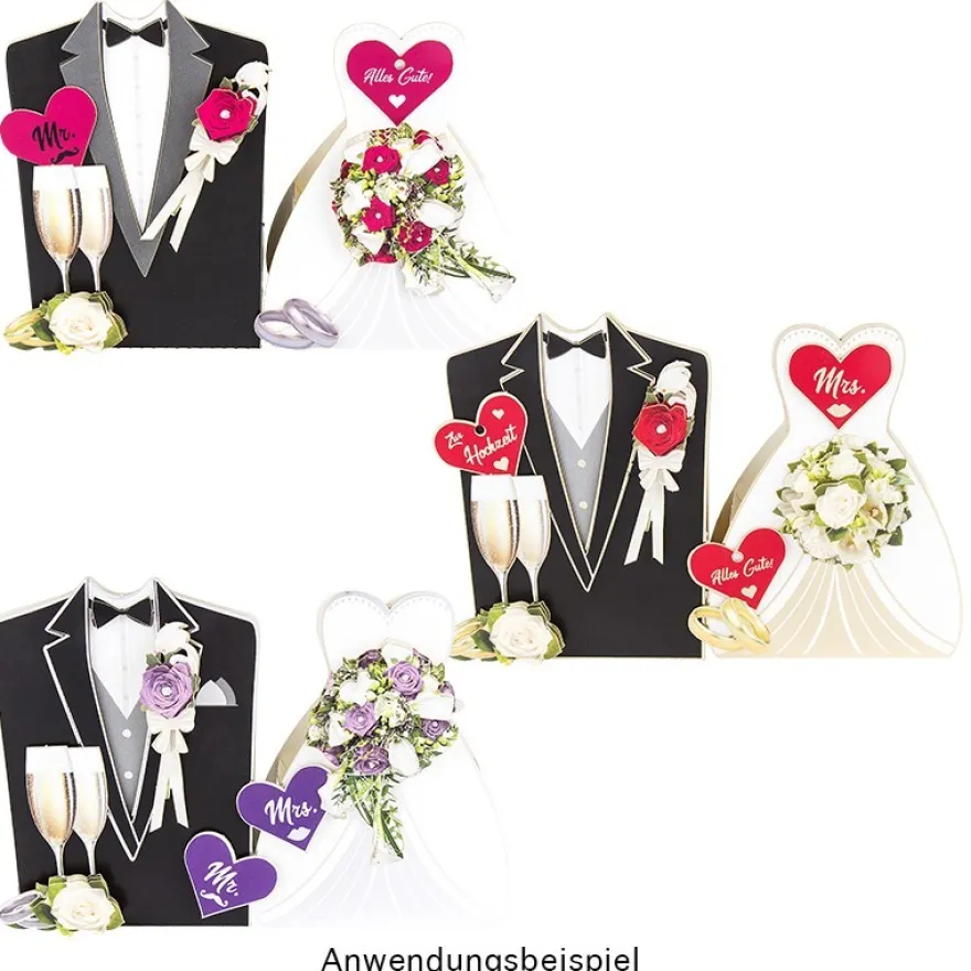 Stanzbogen, Hochzeits-Geschenkboxen, DIN A4, 6 verschiedene Designs, 10 Stück