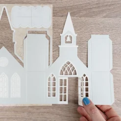 Stanzbogen, Kirche, DIN A4, 300 g/m², Perlmuttpapier, 4 versch. Veredelungen, 10 Bogen