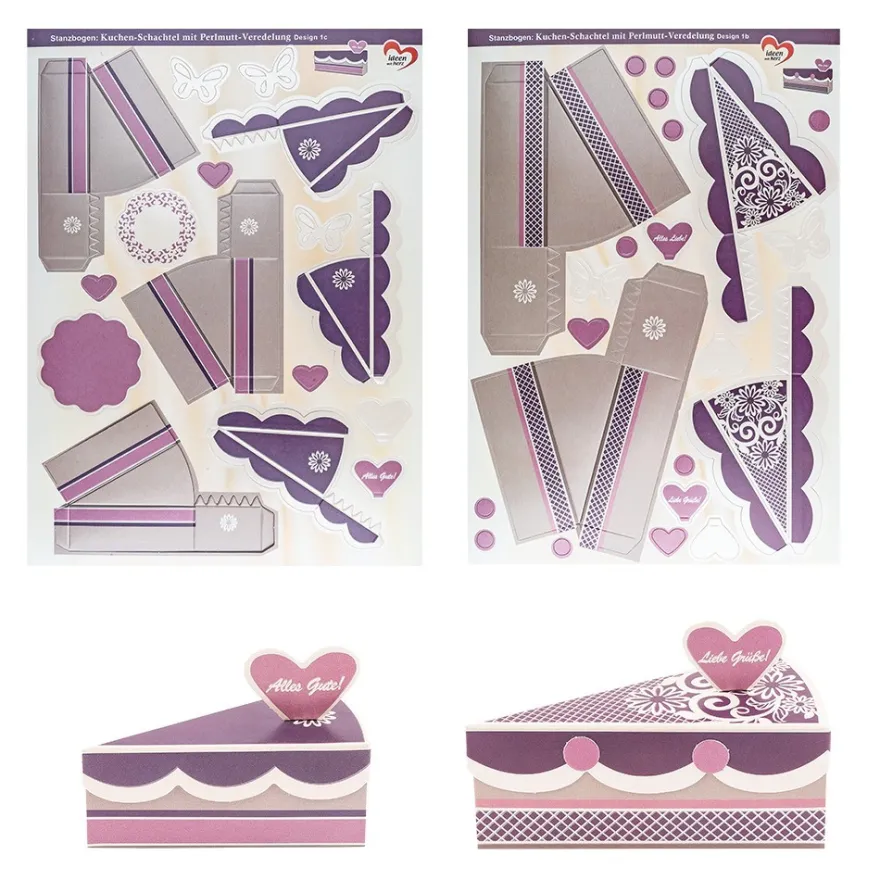 Stanzbogen, Kuchen-Schachteln, Design 1b & 1c, DIN A4, 10 Stück