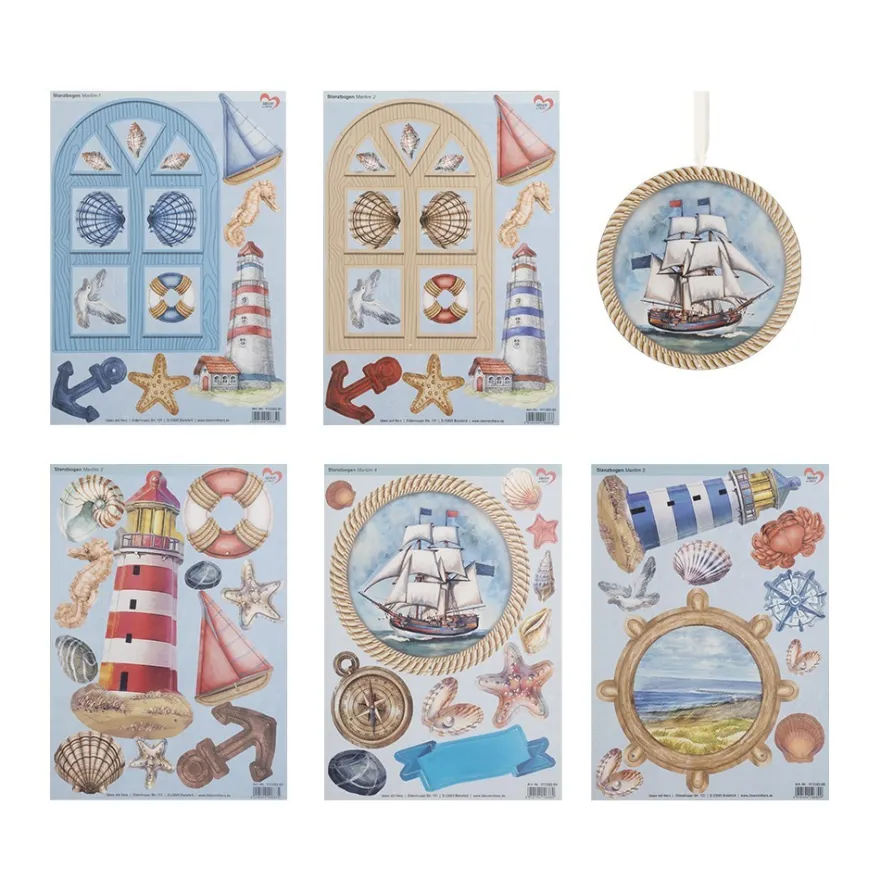 Stanzbogen, Maritim, DIN A4, 800g/m², 5 Designs, 5 Bogen
