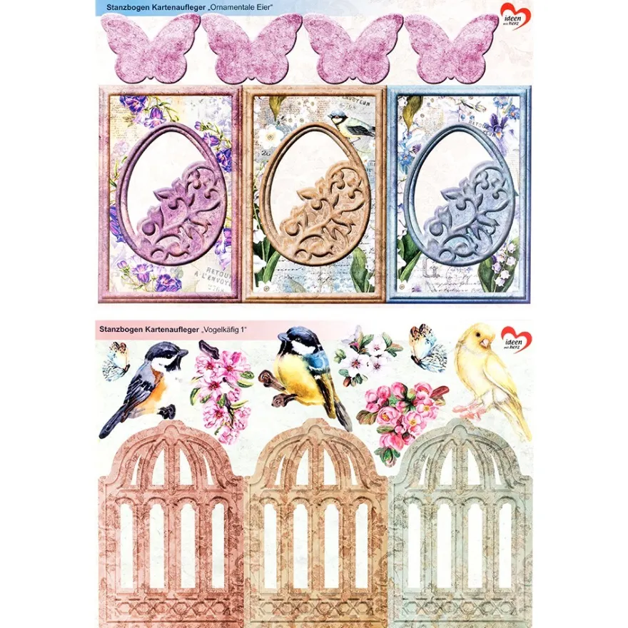 Stanzbogen, Ornamentale Eier & Vogelkäfige, DIN A4, 10 Stück