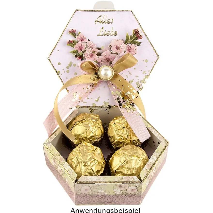 Stanzbogen, Sechseck-Schachteln Ostern, DIN A4, 10 verschiedene Designs, 10 Stück