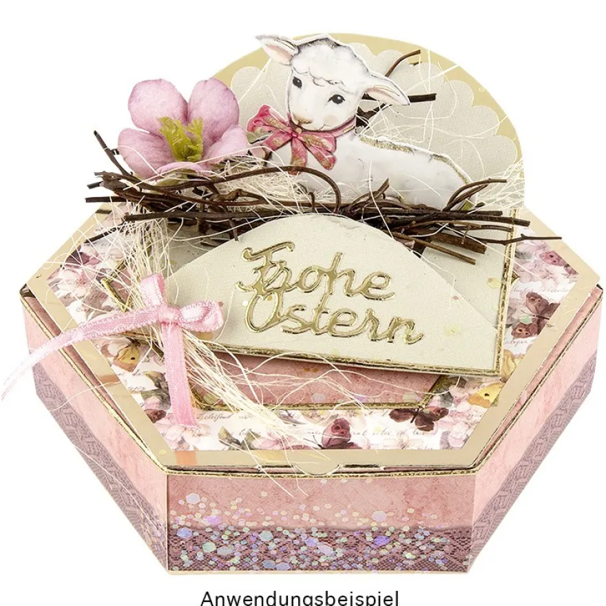 Stanzbogen, Sechseck-Schachteln Ostern, DIN A4, 10 verschiedene Designs, 10 Stück
