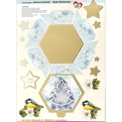 Stanzbogen, Sechseck-Schachteln, Winter/Weihnachten, DIN A4, 10 Stück