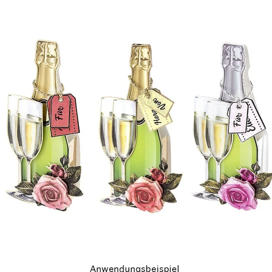 Stanzbogen, Sektflaschen-Geschenkbox, DIN A4, 3 verschiedene Designs, 10 Stück