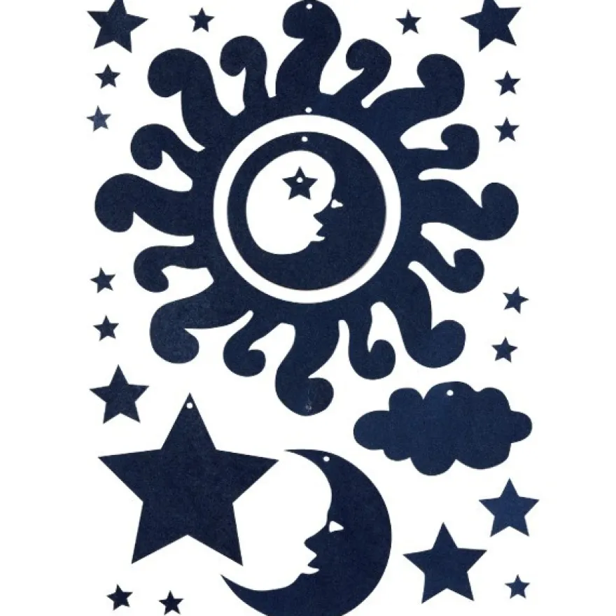 Stanzbogen, Sonne, Mond & Sterne, DIN A4, gelb/blau, 10 Bogen