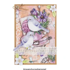 Stanzbogen, Vogelkäfig mit Vögeln und Blüten, DIN A4, 800g/m², 5 Farben, 5 Bogen