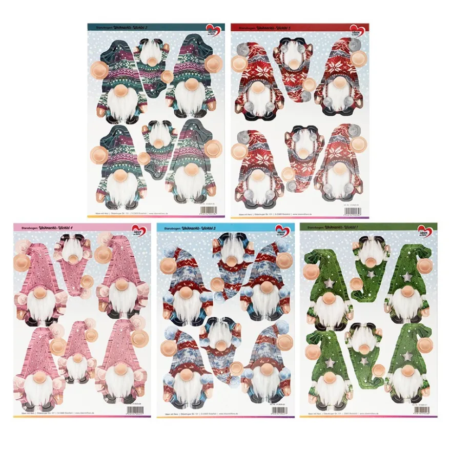 Stanzbogen, Weihnachts-Wichtel, DIN A4, 800g/m², 5 Bogen