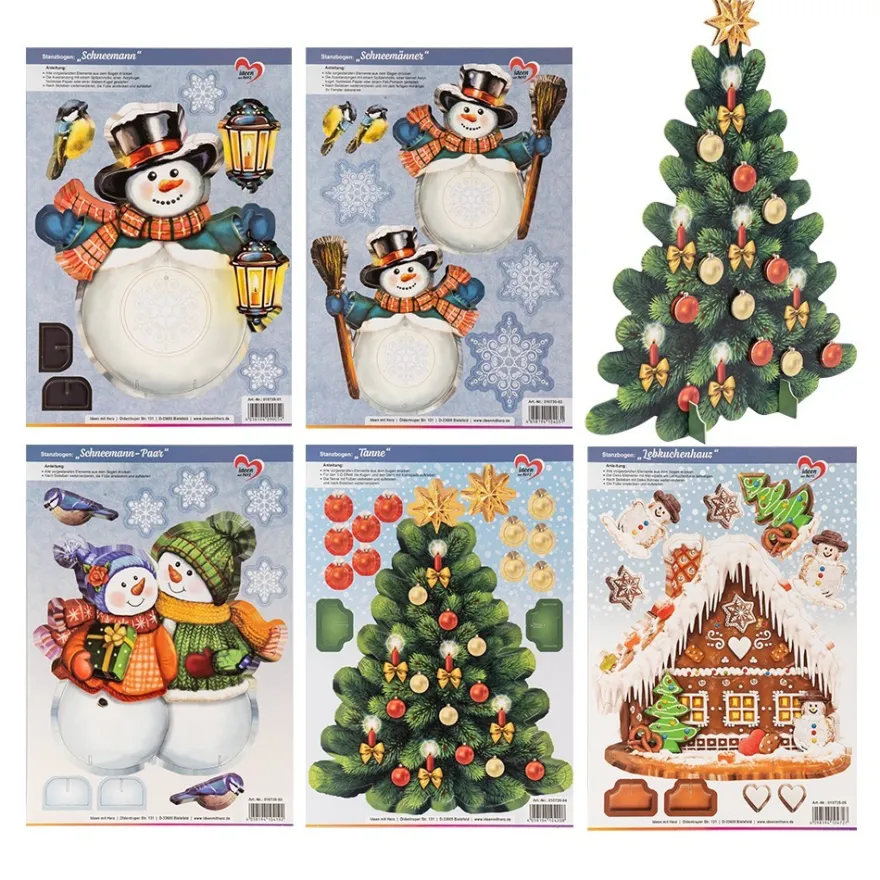 Stanzbogen, Wintermotive, DIN A4, 800g/m², 5 Farben, 5 Bogen