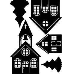 Stanzschablonen, Dorf mit Kirche, 5 Stück