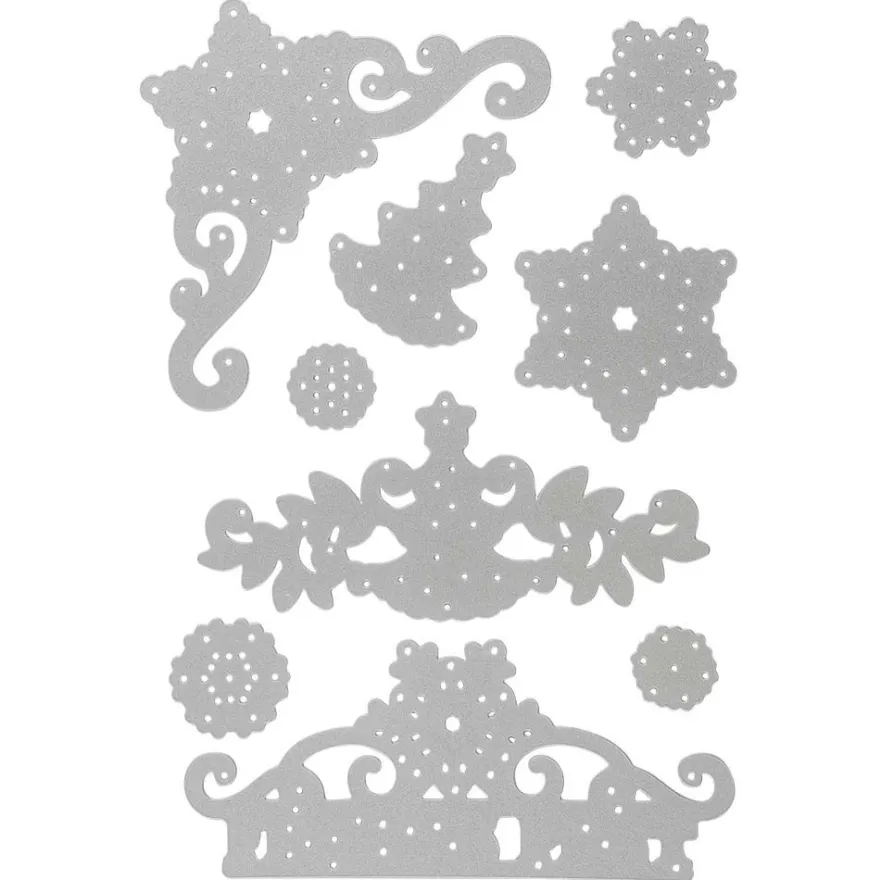Stanzschablonen, Eiskristalle & Frohes Fest, 9 Stück