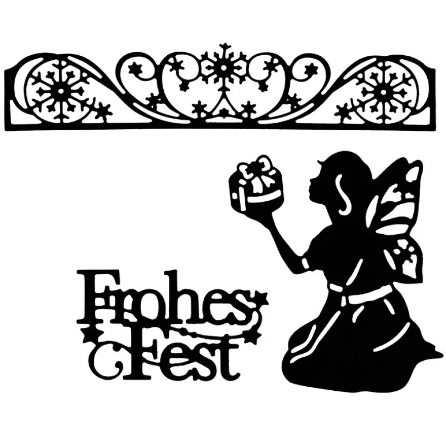Stanzschablonen, Frohes Fest & Weihnachtselfe, 3 Stück