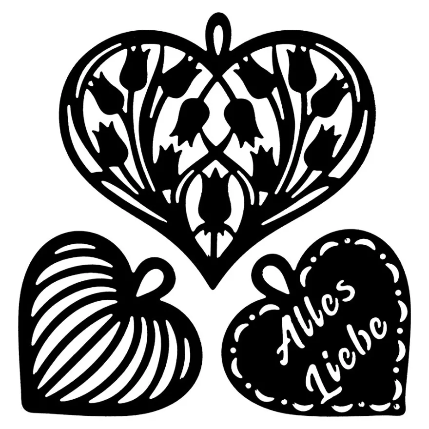 Stanzschablonen, Herz-Anhänger Alles Liebe, 3 Stück